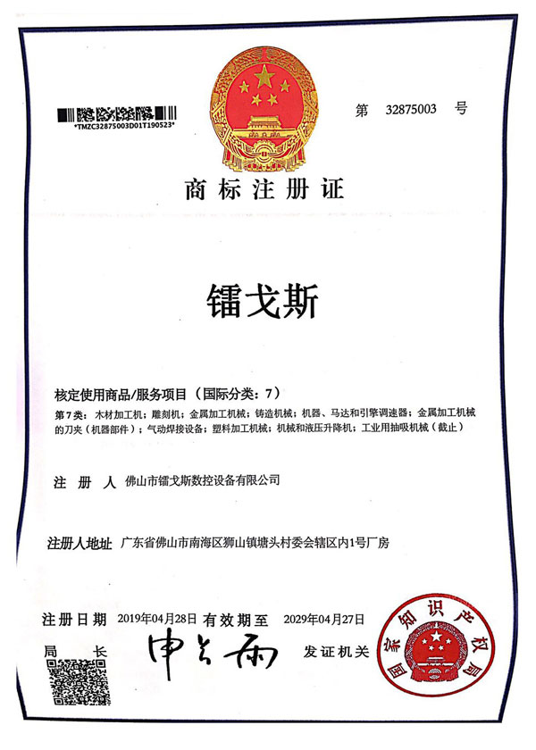 Trademark registration certificate